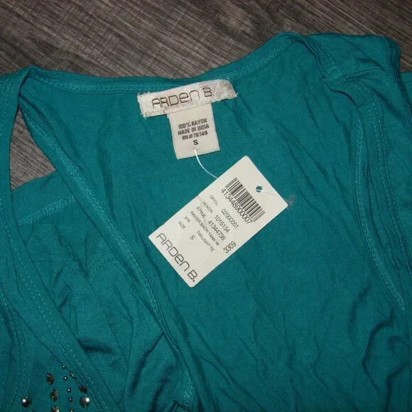 arden b studded front turquoise blue tank top S - Picture 2 of 4